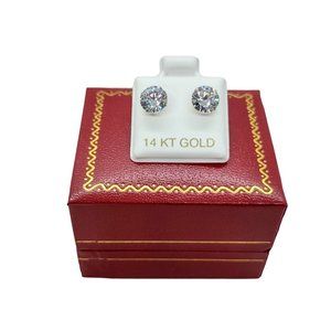 "HJ-E10" 14 Karat Yellow Gold Screw Back CZ Round Stud Earrings -7mm